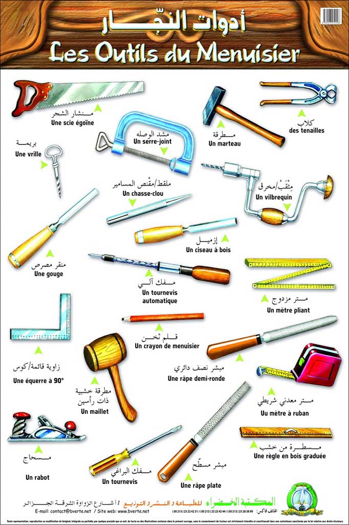 Planche- Les outils du menuisier/ أدوات النجار